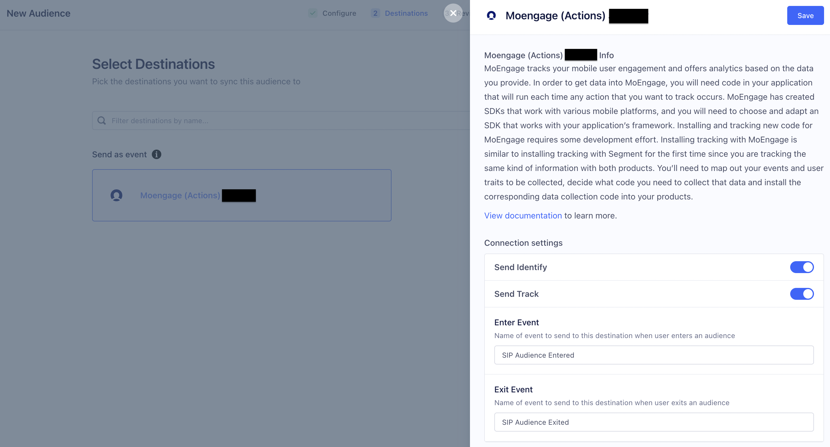 Screenshot of MoEngage (Actions) destination page in Segment
